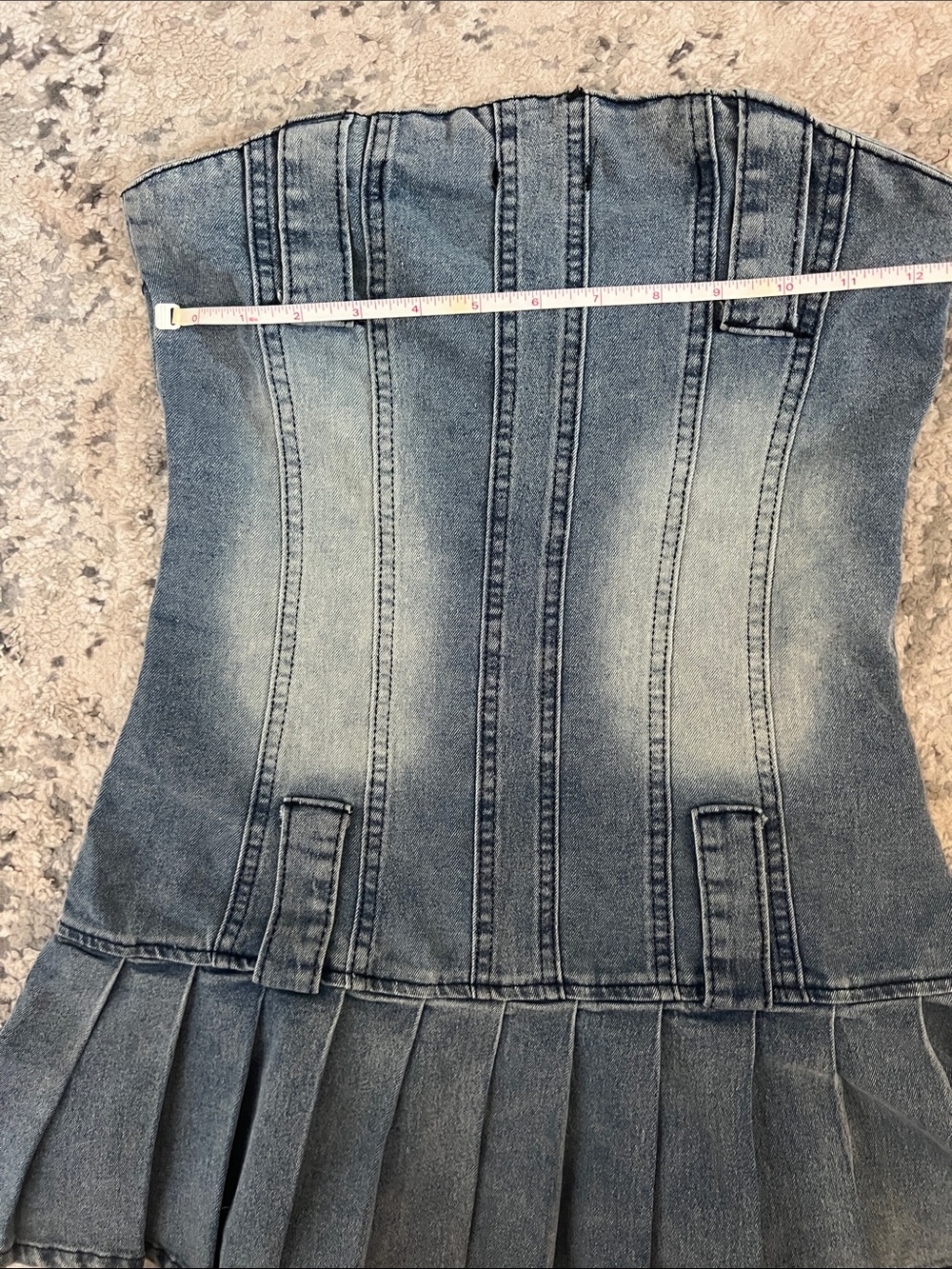 Y2K Acid Wash Denim Corset Mini Dress Pleated Skater Sz S - Picture 3 of 7